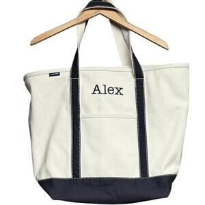 Lands End Large Boat & Tote Bag Open Top Regular Handle Navy 22x17 Heavy Canvas